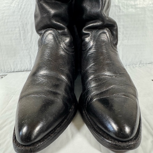 Frye Vintage Mid Calf Western Cowboy boots womens Size 9 Black Made in USA - Picture 6 of 11